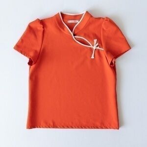 Zara Orange White Trim Mandarin Collar Cap Sleeves Qipao Top, NWOT, Small